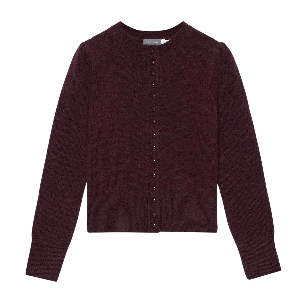 Mint Velvet Burgundy Wool Blend Knit Cardigan